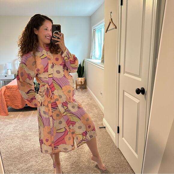 Rachel Comey Pink Purple Pop Floral Silk Robe Dress XS/S Oversized - Picture 4 of 16